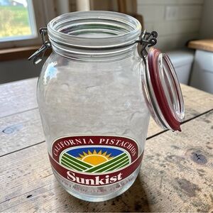 Vintage Sunkist California‎ Pistachios 3L Glass Jar Hinged Lid Storage Canister